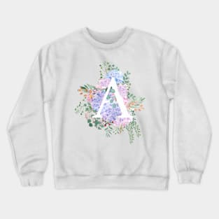 botanical monogram alphabet A hydrangea flowers Crewneck Sweatshirt